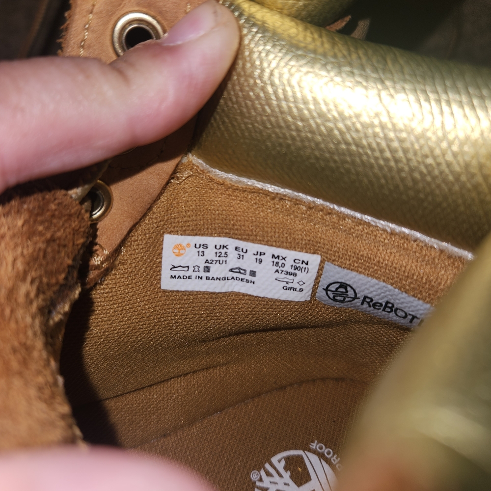 Timberland Tan Kids Boots with Gold Accents - Picture 5 of 9